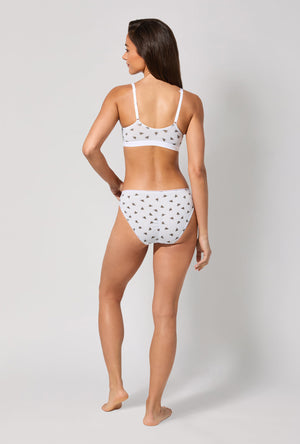 A lady wearing Honey Bees Stretch Jersey Bralette