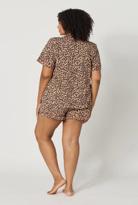A lady wearing plus size Wild At Heart Short Sleeve Classic Shorty Stretch Jersey Pj Set back view