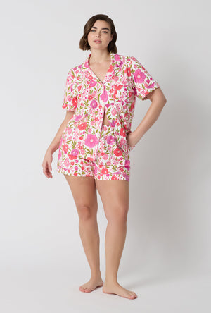 A Lady Wearing Plus Size Josephine Short Sleeve Classic Shorty Stretch Jersey Pj Set