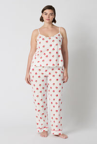 A Lady Wearing Plus Size Celeste Cami Woven Supersoft Cotton Poplin Long Pj Set