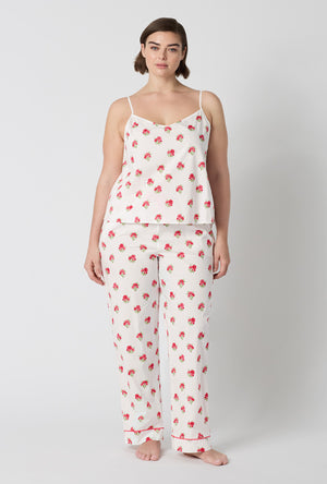 A Lady Wearing Plus Size Celeste Cami Woven Supersoft Cotton Poplin Long Pj Set