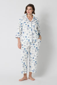 A lady wearing plus size Lady Grey 3/4 Sleeve Classic Stretch Jersey Cropped Pj Set