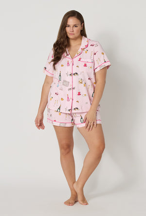 Let's Do Brunch Short Sleeve Classic Shorty Stretch Jersey PJ Set