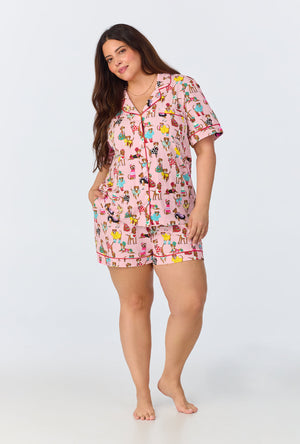 A lady wearing Newport Chic Boxers Short Sleeve Classic Shorty Stretch Jersey PJ Set