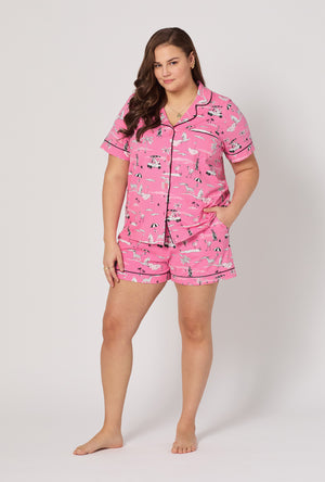 A lady wearing plus Putting Pink Short Sleeve Classic Shorty Stretch Jersey Pj Set