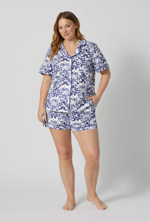 A lady wearing plus size Under The Sea Short Sleeve Classic Shorty Stretch Jersey Pj Set