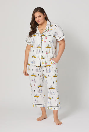 A lady wearing plus size Fashion Week Short Sleeve Classic Stretch Jersey Cropped Pj Set