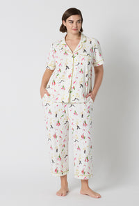 A Lady Wearing Plus Size Bar A Vin Short Sleeve Classic Stretch Jersey Cropped Pj Set in a front facing pose