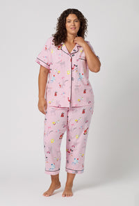 A Lady Wearing Plus Size J'adore Paris Short Sleeve Classic Stretch Jersey Cropped Pj Set