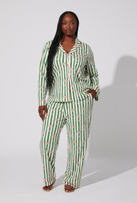 A lady wearing Martini O'Clock Long Sleeve Classic Stretch Jersey PJ Set