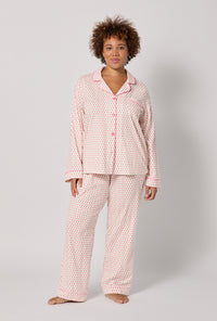 A lady wearing plus Blossom Geo Long Sleeve Classic Stretch Jersey Pj Set