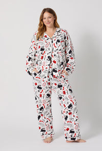 A lady wearing plus size Devil Wears Prada Long Sleeve Classic Stretch Jersey Pj Set