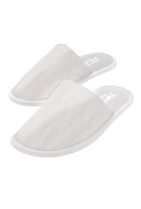 A White 3D Stripe French Terry Lined Woven Cotton Unisex Slippers