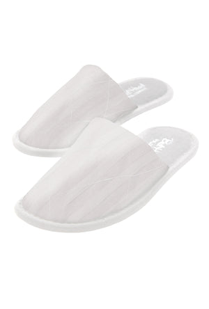 A White 3D Stripe French Terry Lined Woven Cotton Unisex Slippers