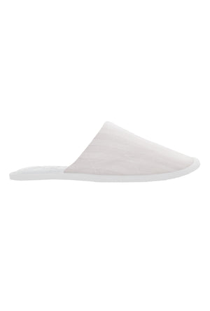 A White 3D Stripe French Terry Lined Woven Cotton Unisex Slippers
