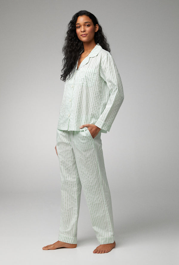 Pink 3D Stripe Long Sleeve Classic Woven Cotton Sateen PJ Set - Bedhead  Pajamas