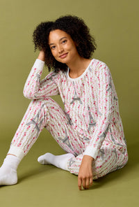 Fleur De La Tour Long Sleeve Pullover Crew And Jogger Stretch Jersey Pj Set