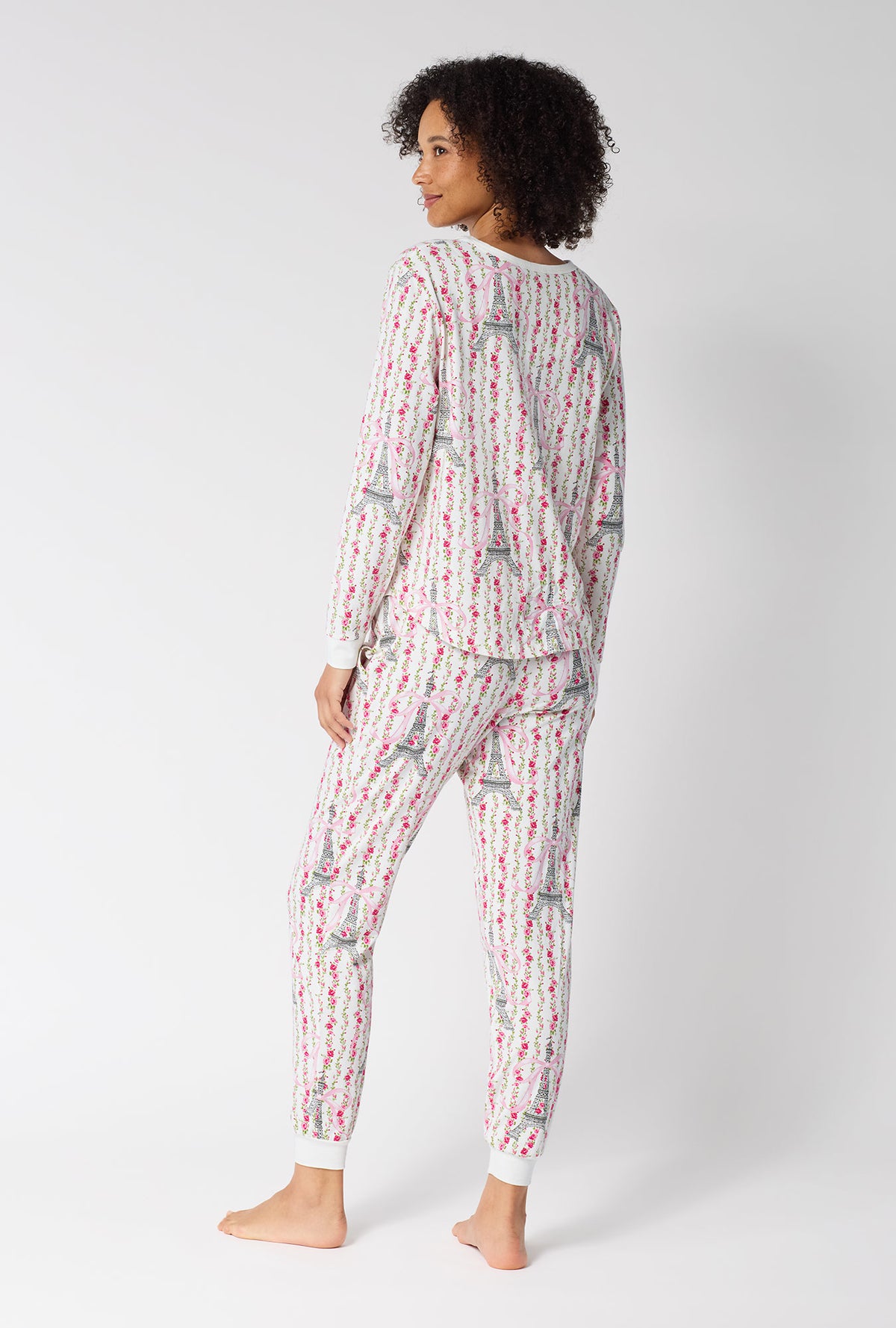 Fleur De La Tour Long Sleeve Pullover Crew And Jogger Stretch Jersey Pj Set