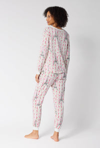 Fleur De La Tour Long Sleeve Pullover Crew And Jogger Stretch Jersey Pj Set