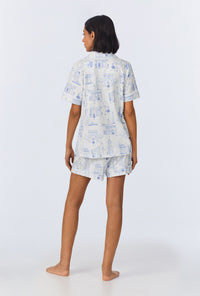 A lady wearing Bedhead On Bleecker Short Sleeve Classic Shorty Stretch Jersey PJ Set