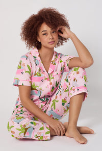 A lady wearing Spa Day Short Sleeve Classic Stretch Jersey Cropped Pj Set