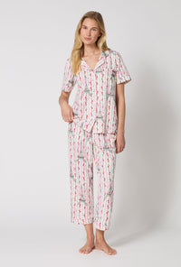 A Lady Wearing Fleur De La Tour Short Sleeve Classic Stretch Jersey Cropped Pj Set