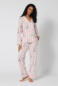 A Lady Wearing Fleur De La Tour Long Sleeve Classic Stretch Jersey Pj Set