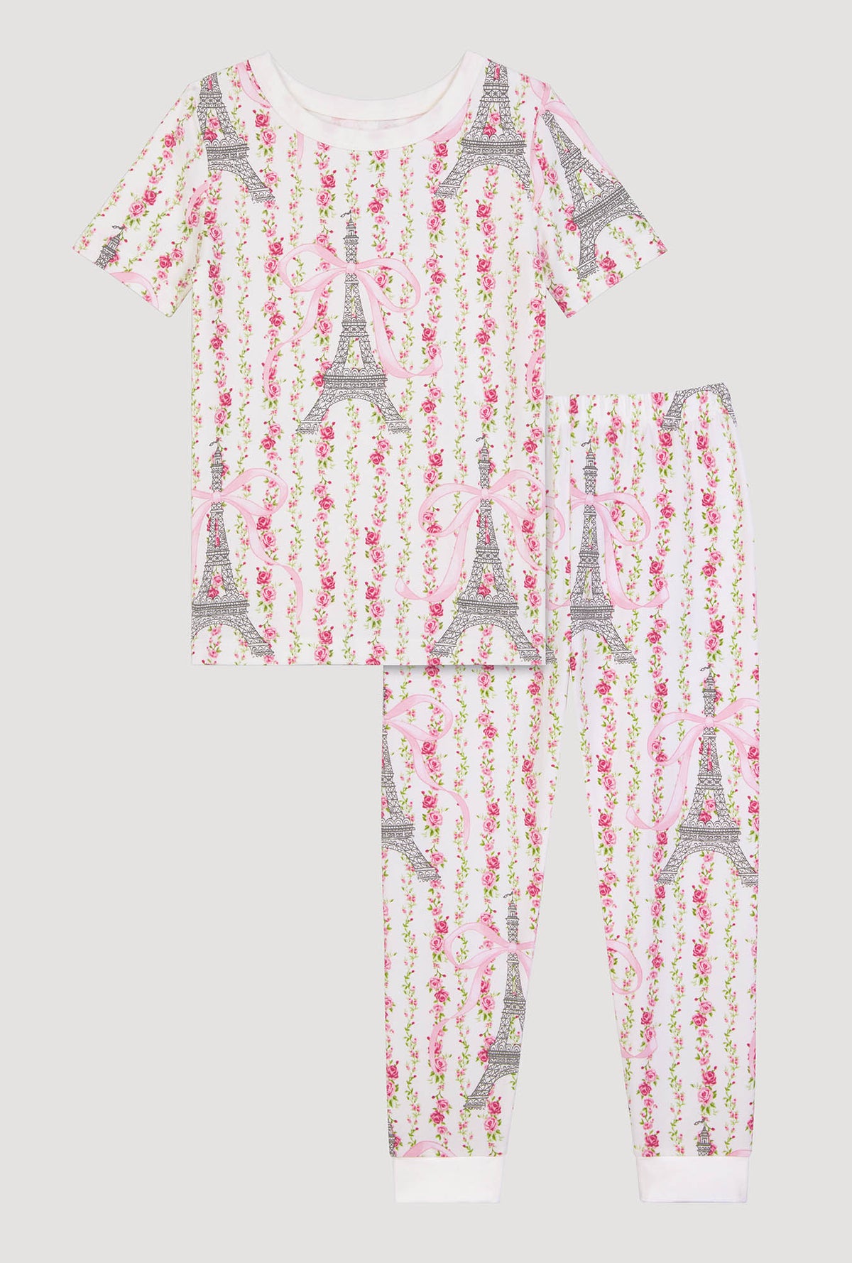 Fleur De La Tour Short Sleeve Stretch Jersey Kids Pj Set