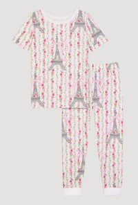 Fleur De La Tour Short Sleeve Stretch Jersey Kids Pj Set