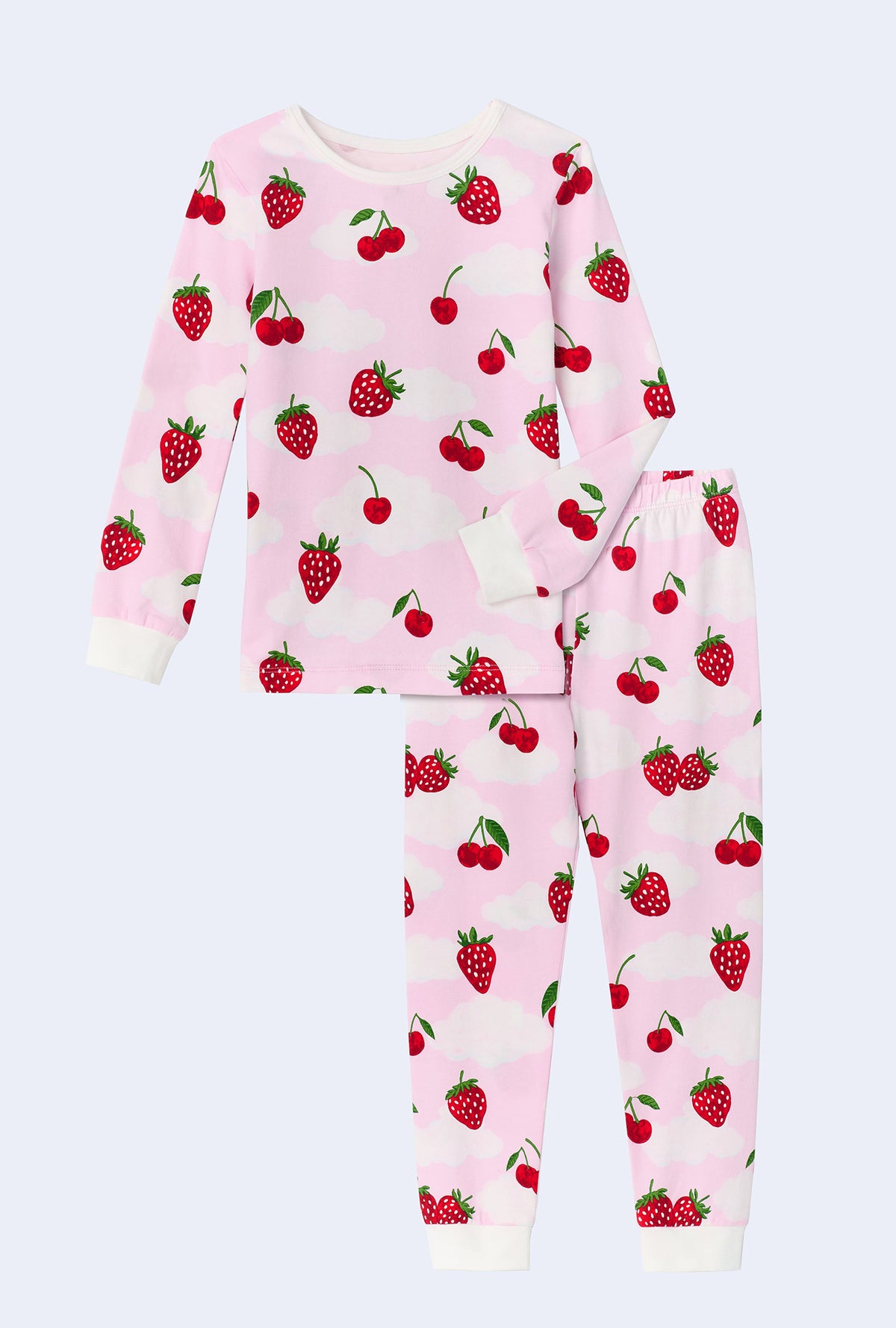 A girl wearing Berry Souffle Long Sleeve Stretch Jersey Kids PJ Set