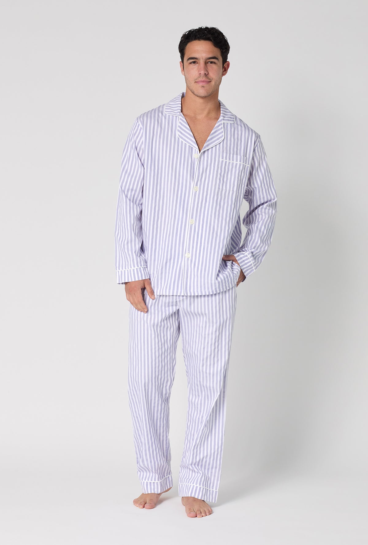 Blue 3D Stripe Men's Long Sleeve Classic Woven Cotton Sateen PJ Set - Bedhead Pajamas Blue 3D Stripe Men's Long Sleeve Classic Woven Cotton Sateen PJ Set - Bedhead Pajamas