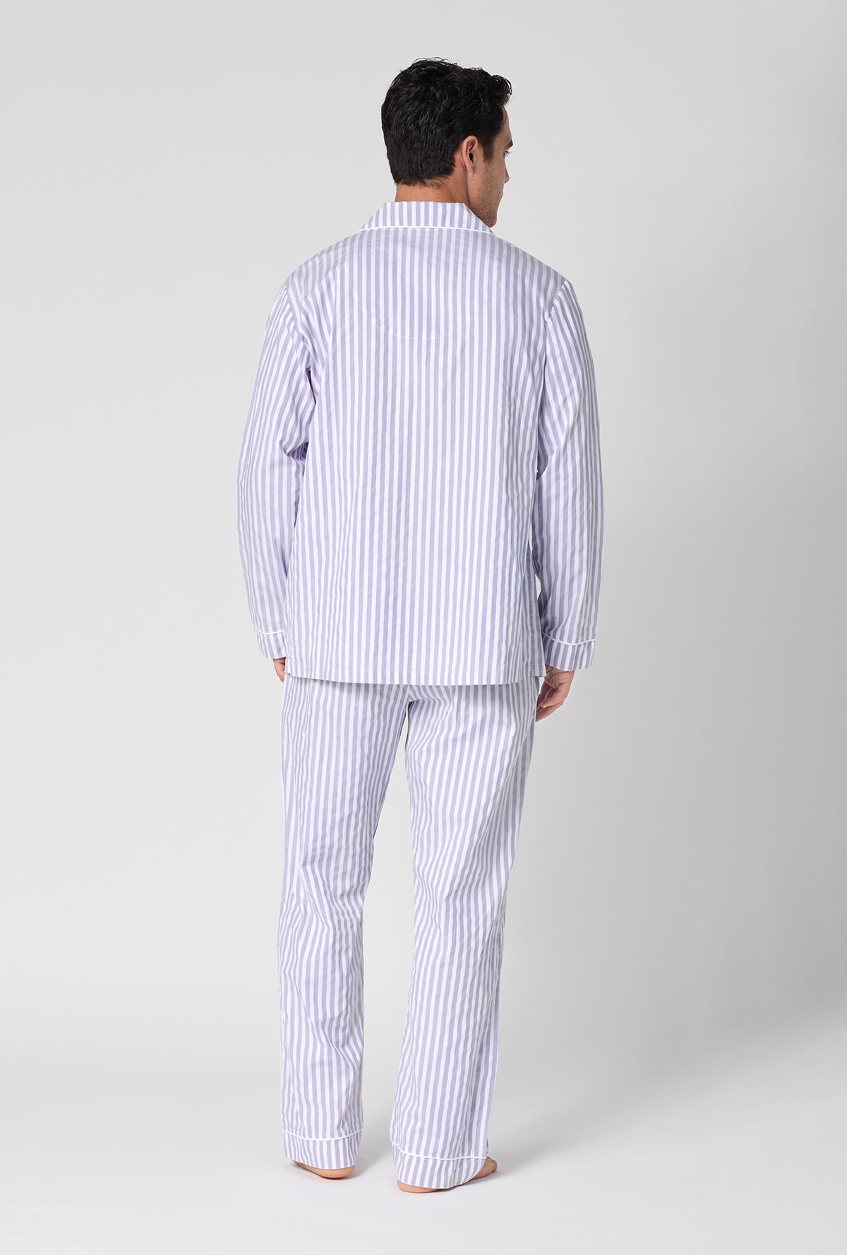 Blue 3D Stripe Men's Long Sleeve Classic Woven Cotton Sateen PJ Set