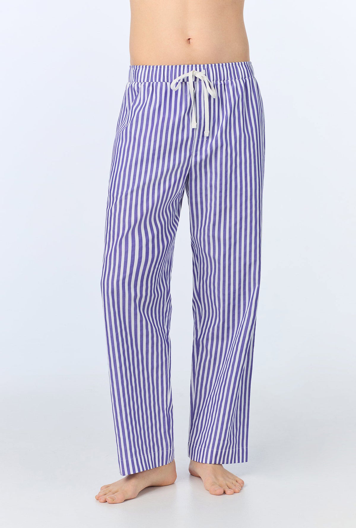 A man wearing Navy 3D Stripe Men&#39;s Woven Cotton Sateen PJ Pant