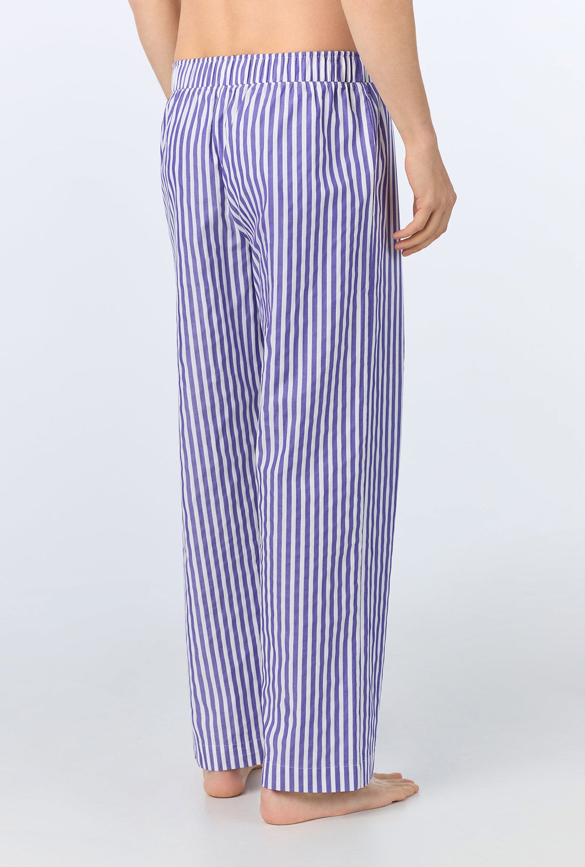A man wearing Navy 3D Stripe Men&#39;s Woven Cotton Sateen PJ Pant
