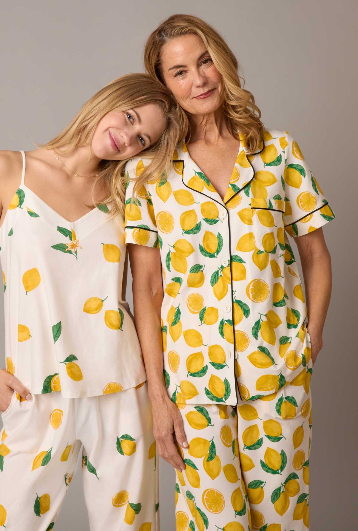 A lady wearing Main Squeeze Short Sleeve Classic Stretch Jersey Cropped PJ Set