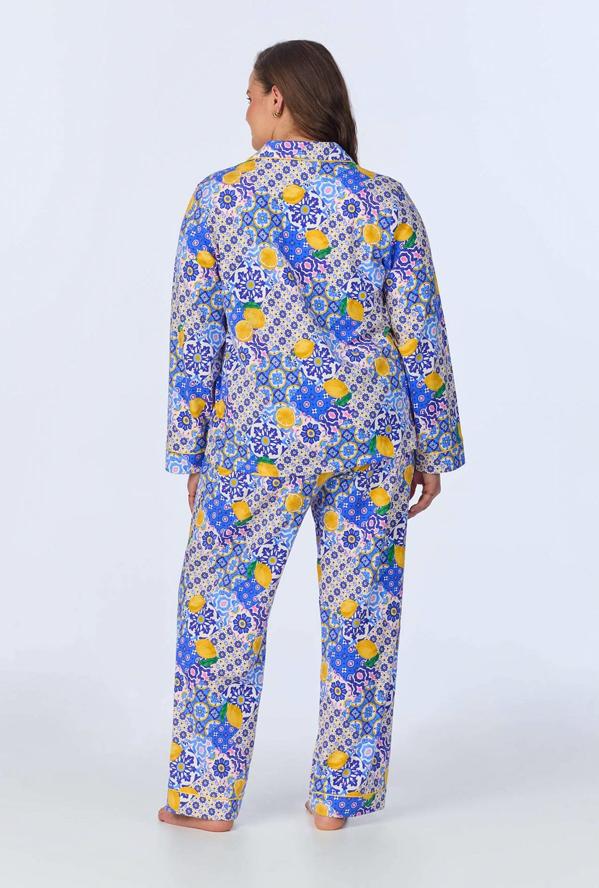 A lady wearing Majolica Long Sleeve Classic Stretch Jersey PJ Set