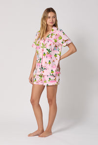 A lady wearing Spa Day Short Sleeve Classic Shorty Stretch Jersey Pj Set