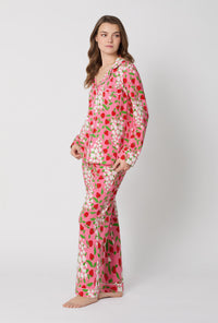 A lady wearing Spring Berry Long Sleeve Classic Stretch Jersey Pj Set