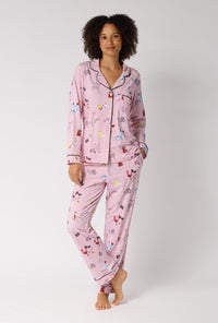 A Lady Wearing J'adore Paris Long Sleeve Classic Stretch Jersey Pj Set in a front view pose