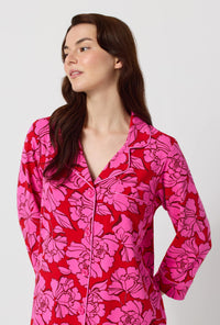 A lady wearing Isabella Flora 3/4 Sleeve Classic Stretch Jersey Cropped Pj Set closer look