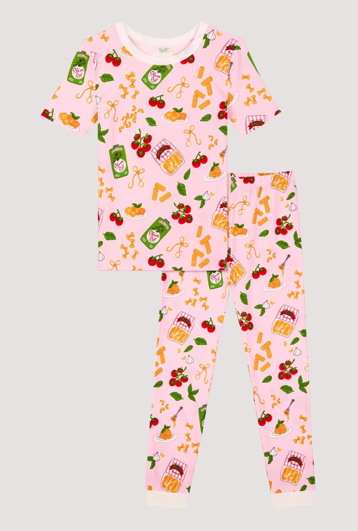 A Pink Short Sleeve Stretch Jersey Kids Pj Set product only view