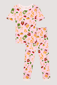 A Pink Short Sleeve Stretch Jersey Kids Pj Set product only view
