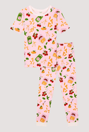 A Pink Short Sleeve Stretch Jersey Kids Pj Set product only view