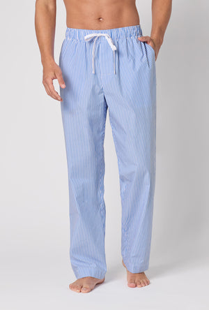 A Man Wearing French Stripe Men's Woven Supersoft Cotton Poplin Pj Pant