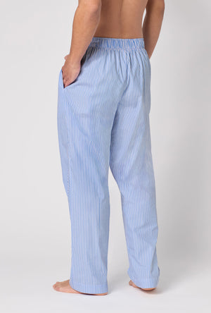 A Man Wearing French Stripe Men's Woven Supersoft Cotton Poplin Pj Pant in a back view pose