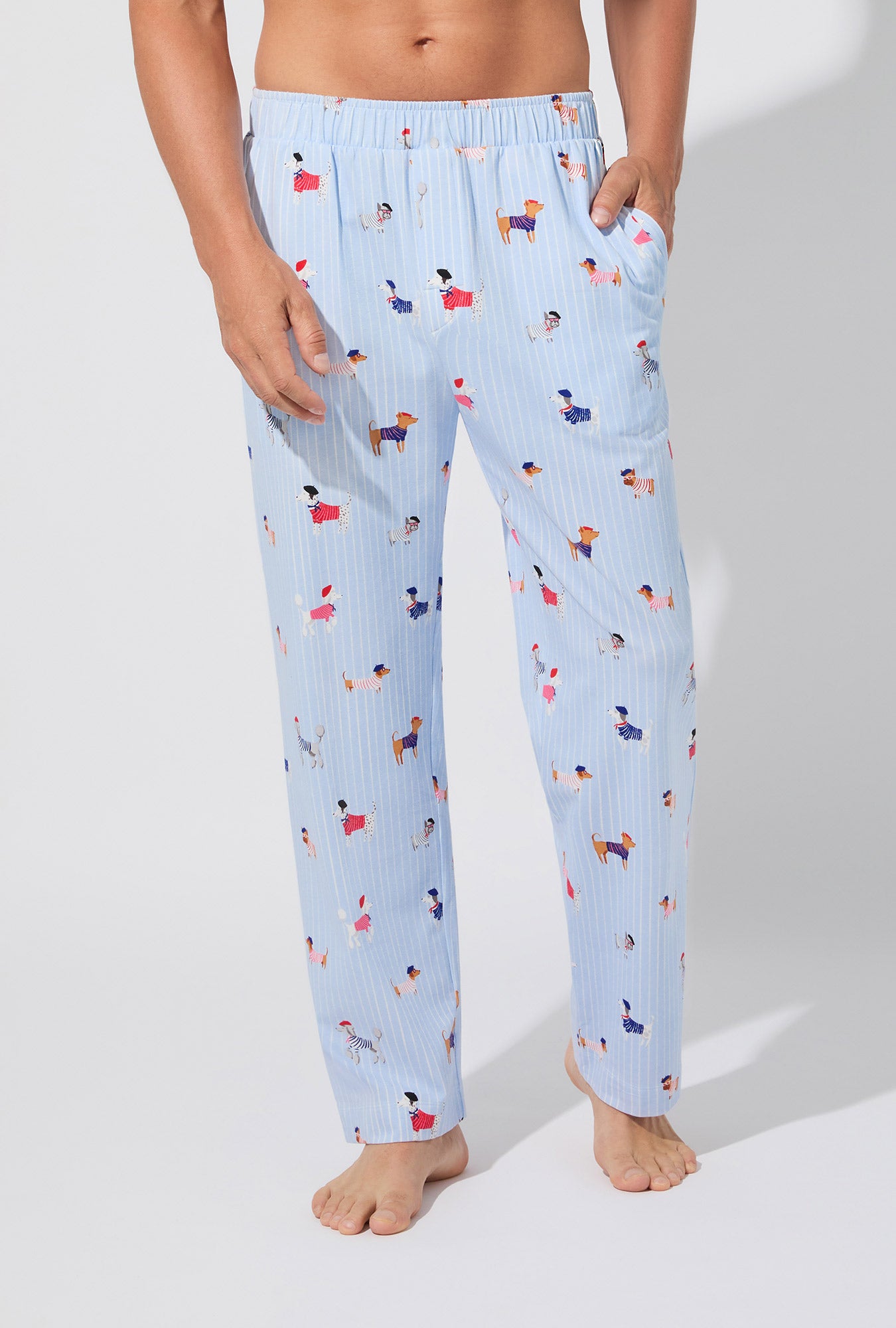 A man wearing French Pups Men's Stretch Jersey PJ Pant