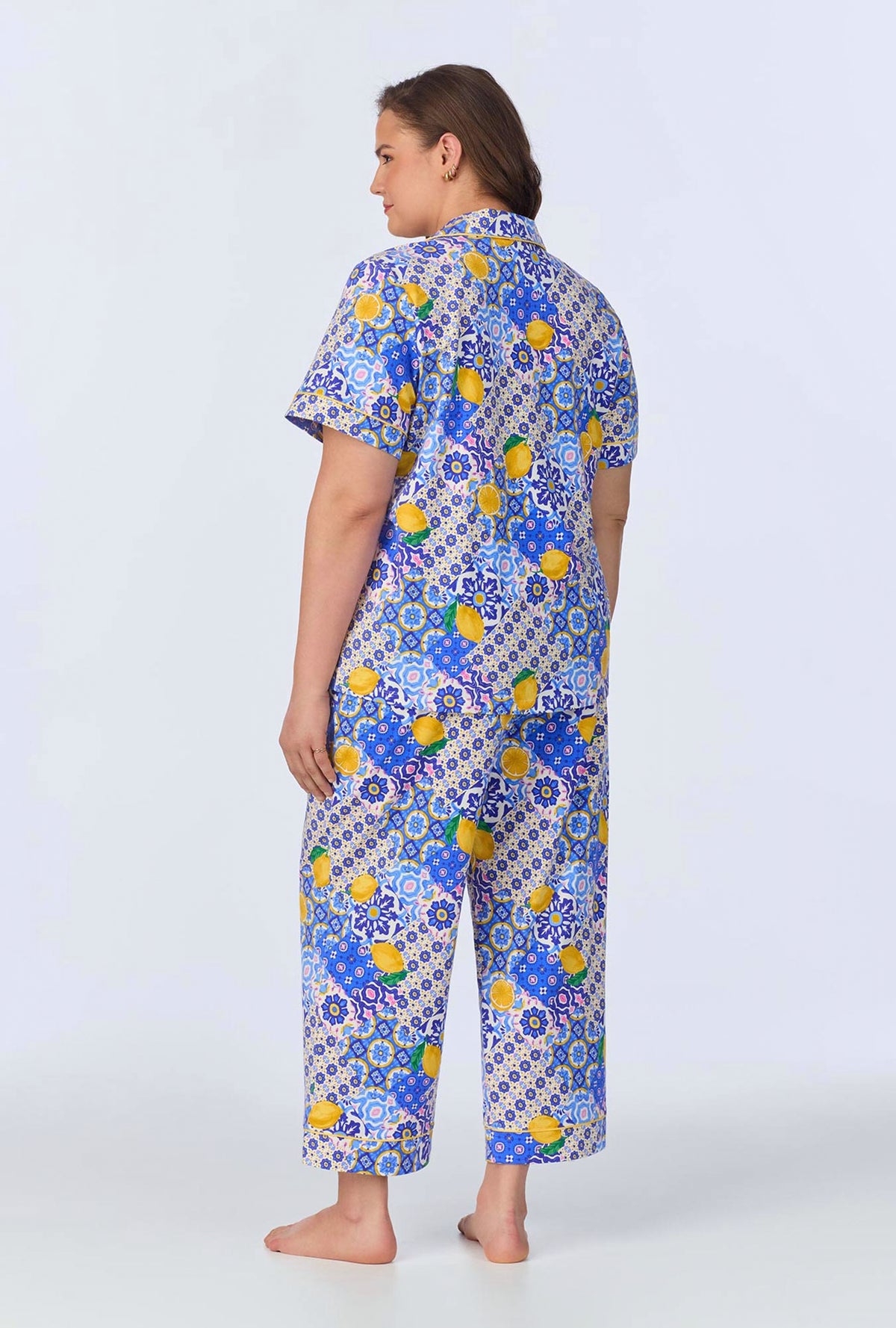 A lady wearing Majolica Short Sleeve Classic Stretch Jersey Cropped PJ Set