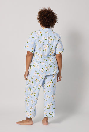 A lady wearing plus Magnolia Breeze Short Sleeve Classic Stretch Jersey Cropped Pj Set