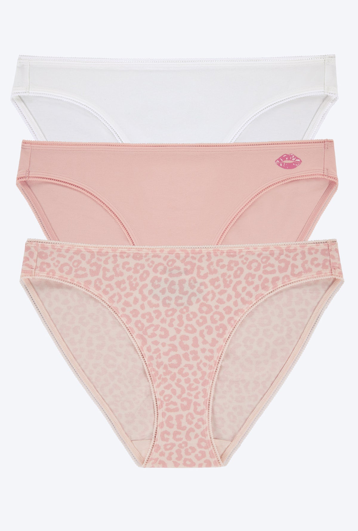 A Stretch Jersey Bikini Underwear 3 Pack-White Blush Animal Instinct