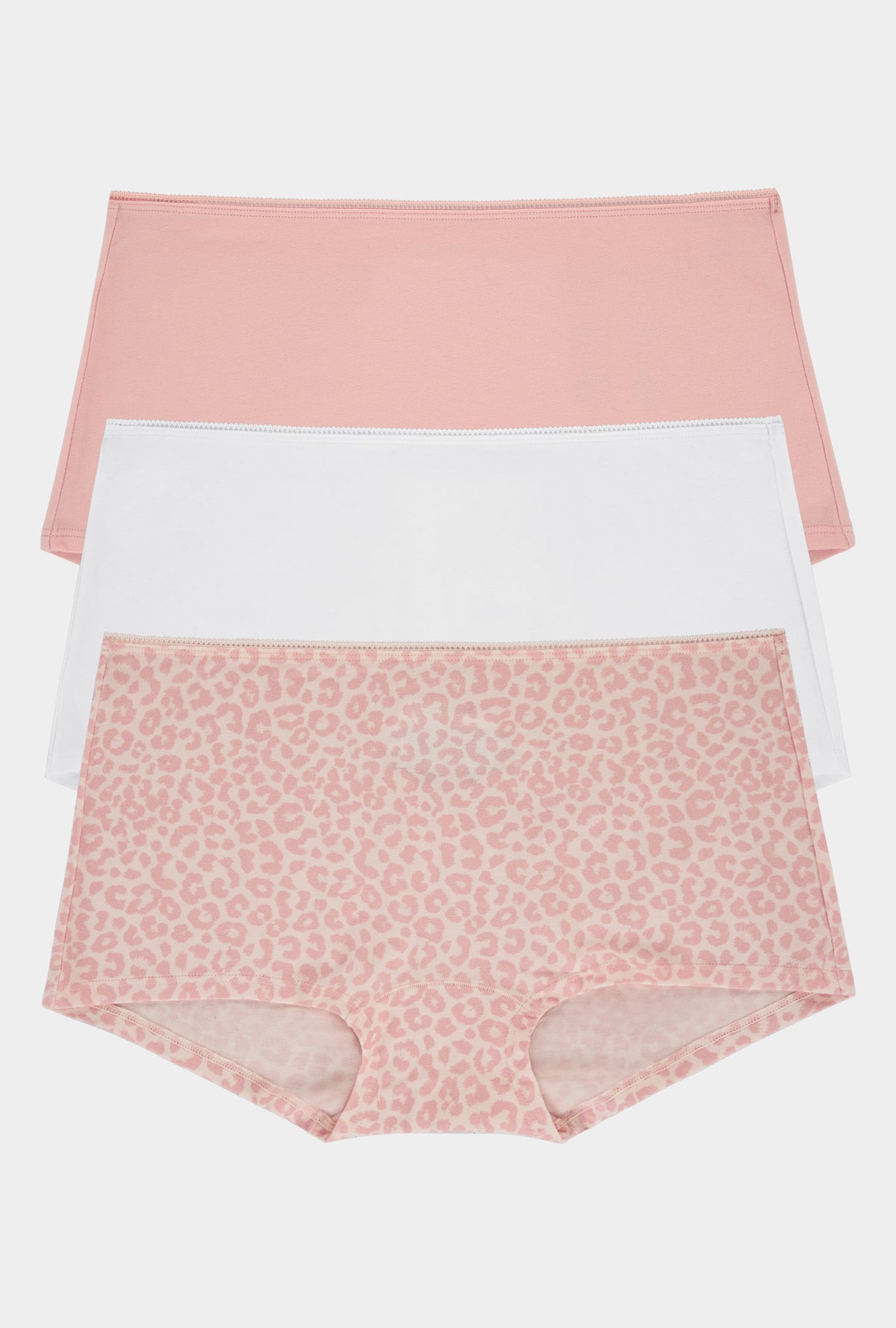 Stretch Jersey Boyshort Underwear 3 Pack- White, First Blush, Animal Instinct